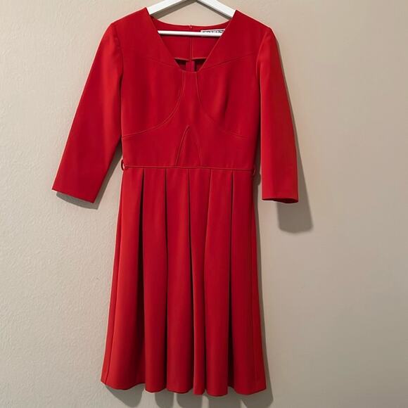 Tailored Crepe Midi Dress in Red - Picture 1 of 9